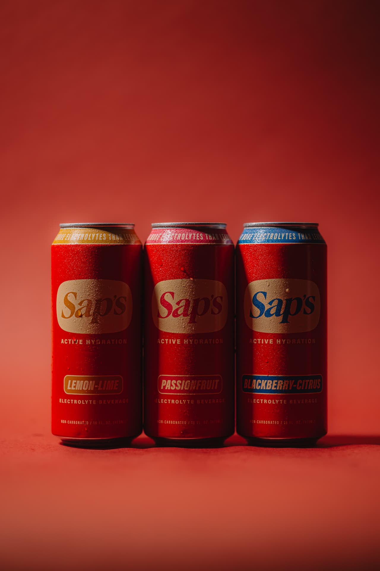 Sap's cans for each flavor: Lemon-lime, Passionfruit, and Blackberry-Citrus