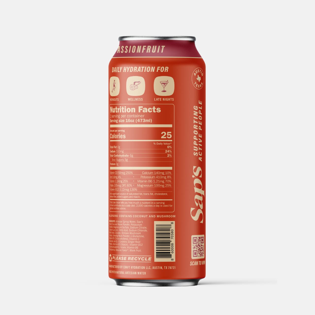 Red can with nutritional information on a white background