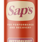 Red can of Sap's Passionfruit electrolyte beverage with branding and text on a white background