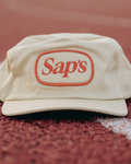 A cream ballcap with the 'Sap's' logo embroidered in orange on the front. #color_cream